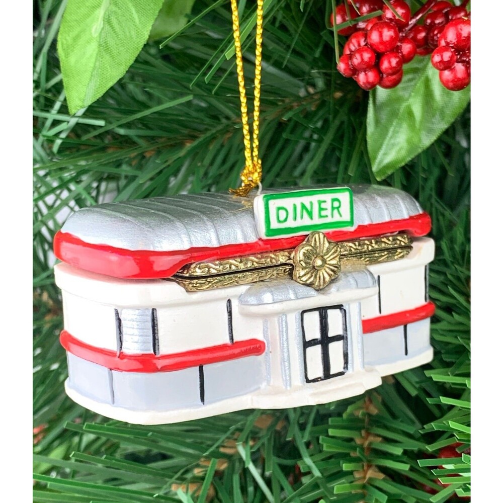 Diner Porcelain Hinged Surprise Trinket Box Christmas Ornament